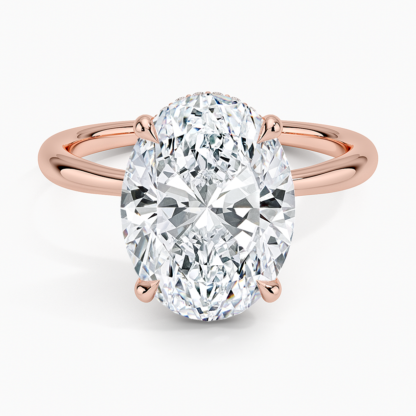 4.10 Karat Oval Kesim Hidden Halo Tasarım Tektaş Laboratuvar Pırlanta Yüzük 18K - Alvora - Bold Diamonds