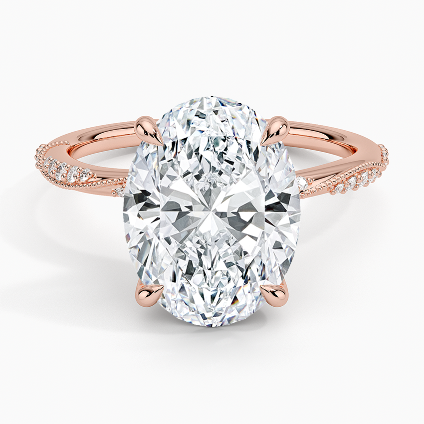 4.25 Karat Oval Kesim Hidden Halo Tasarım Tektaş Laboratuvar Pırlanta Yüzük 18K - Melora