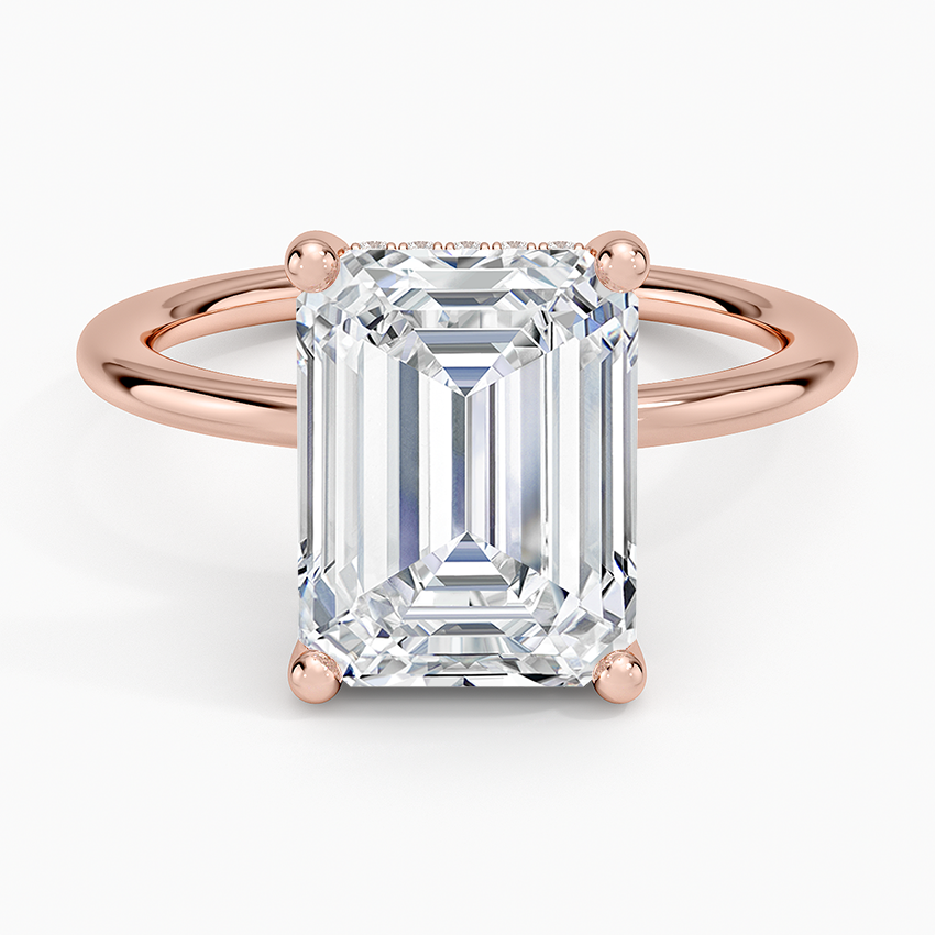 4.10 Karat Emerald Kesim Hidden Halo Tasarım Tektaş Laboratuvar Pırlanta Yüzük - Lucerne