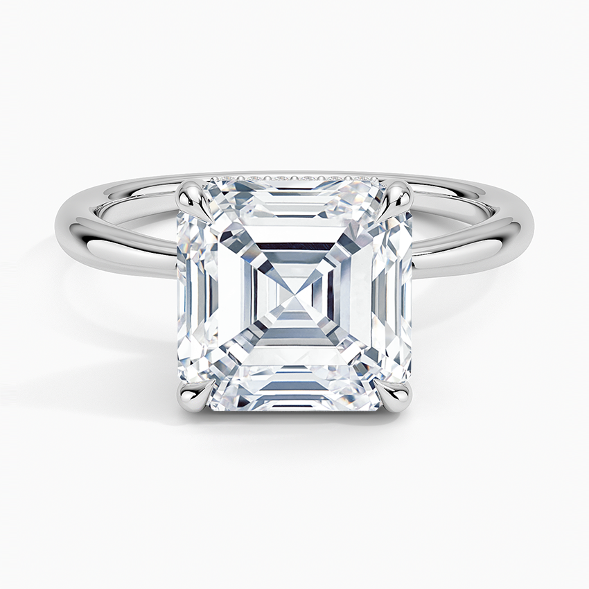 4.10 Karat Asscher Kesim Hidden Halo Tasarım Tektaş Laboratuvar Pırlanta Yüzük 18K - Alvora - Bold Diamonds