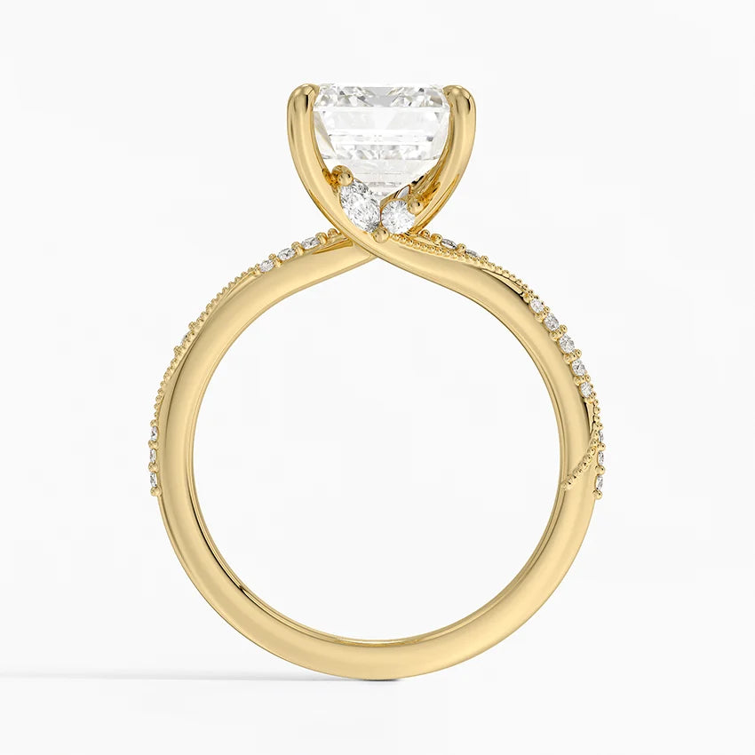 4.25 Karat Emerald Kesim Hidden Halo Tasarım Tektaş Laboratuvar Pırlanta Yüzük 18K - Melora