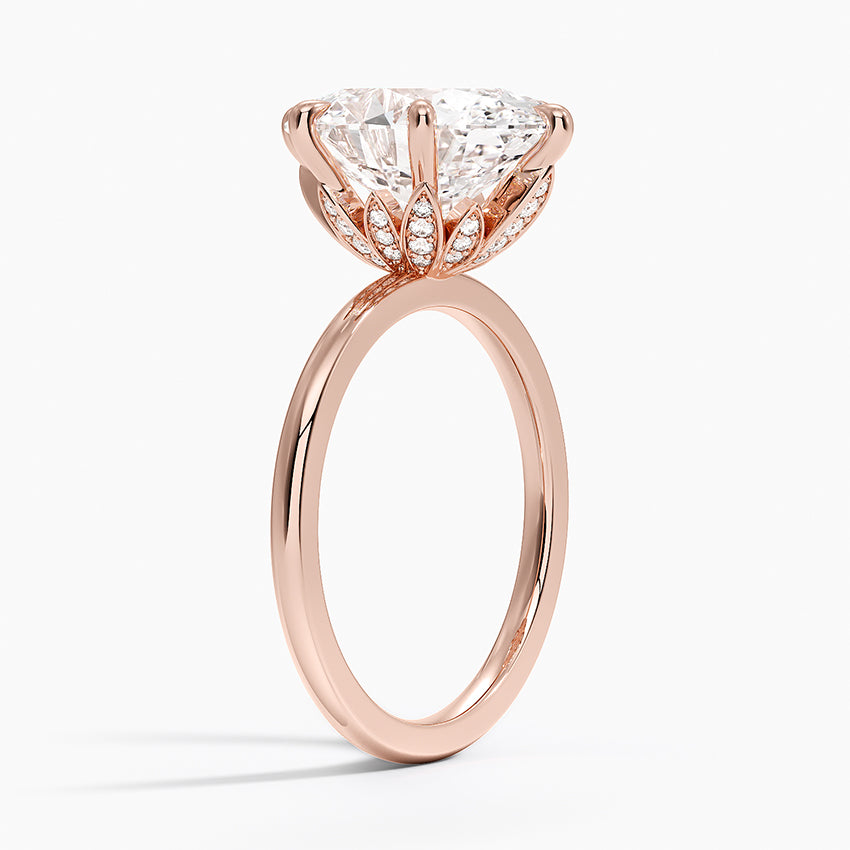 Altı Tırnak 4.15 Oval Kesim Hidden Halo Tasarım Tektaş Laboratuvar Pırlanta Yüzük 18K - Delora