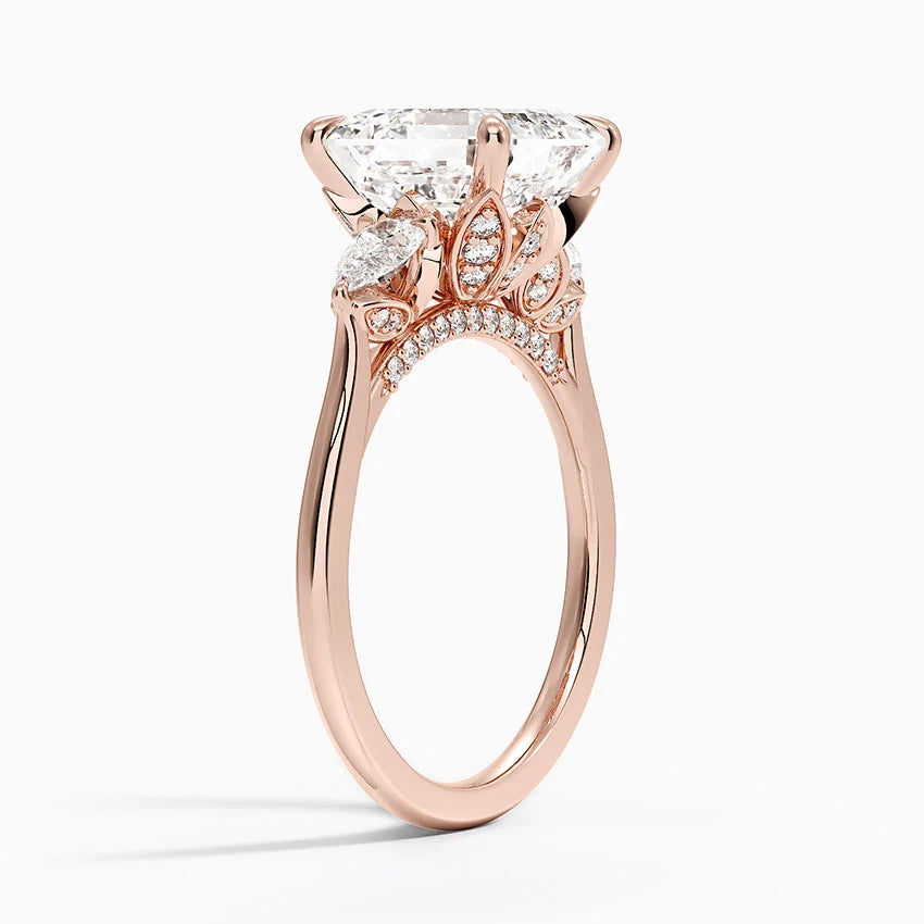 4.75 Karat Asscher Kesim Hidden Halo Tasarım Tektaş Laboratuvar Pırlanta Yüzük 18K - Calora
