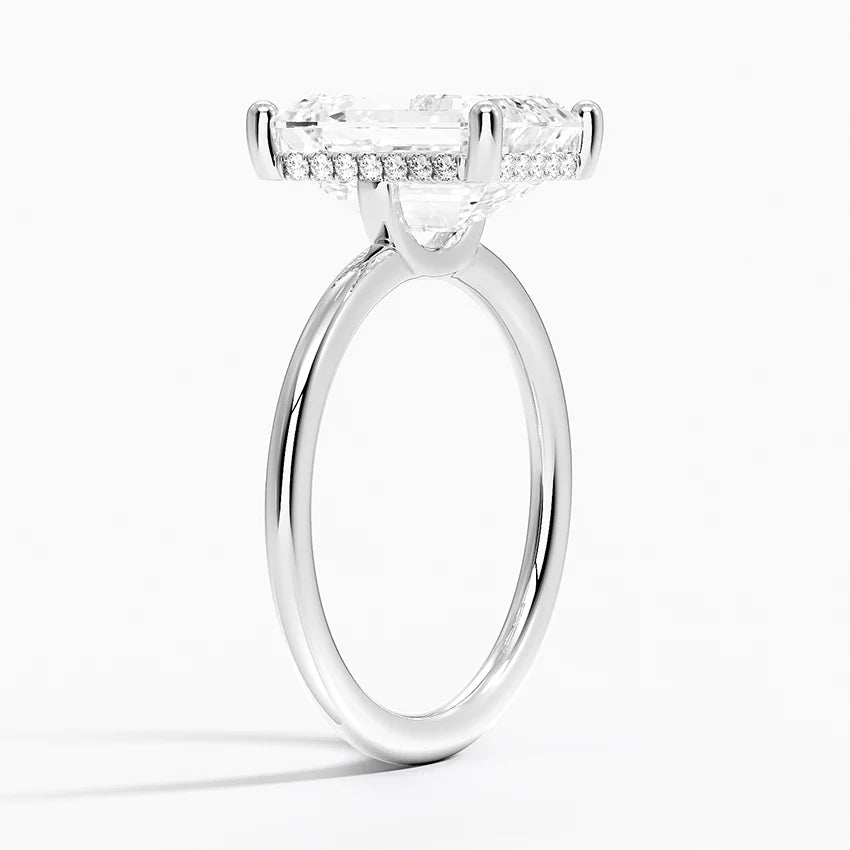 4.10 Karat Emerald Kesim Hidden Halo Tasarım Tektaş Laboratuvar Pırlanta Yüzük - Lucerne