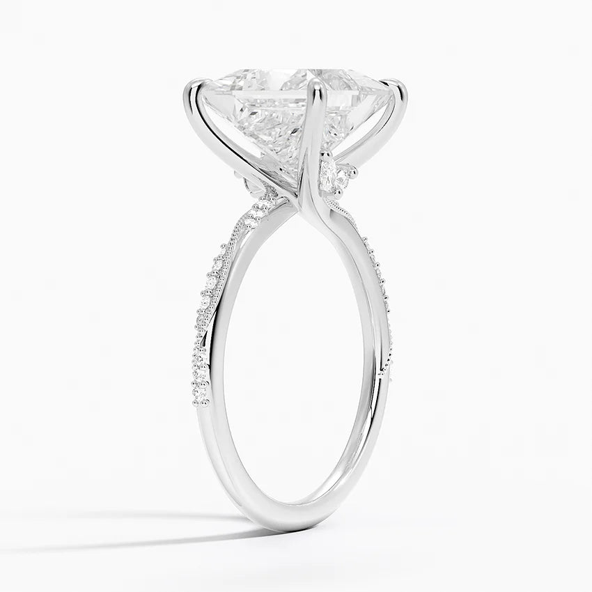 4.25 Karat Prenses Kesim Hidden Halo Tasarım Tektaş Laboratuvar Pırlanta Yüzük 18K - Melora - Bold Diamonds