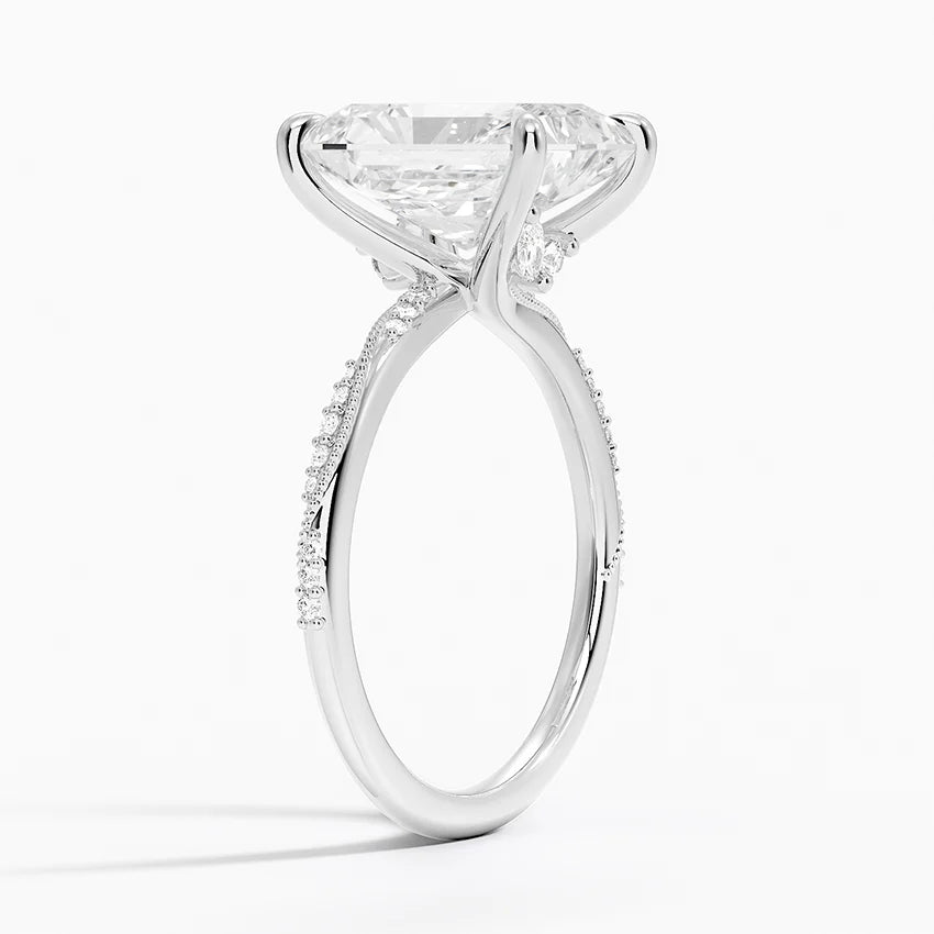 4.25 Karat Radiant Kesim Hidden Halo Tasarım Tektaş Laboratuvar Pırlanta Yüzük 18K - Melora - Bold Diamonds
