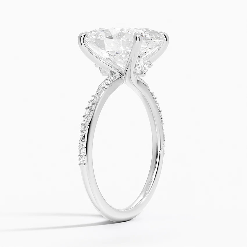 4.25 Karat Oval Kesim Hidden Halo Tasarım Tektaş Laboratuvar Pırlanta Yüzük 18K - Melora - Bold Diamonds