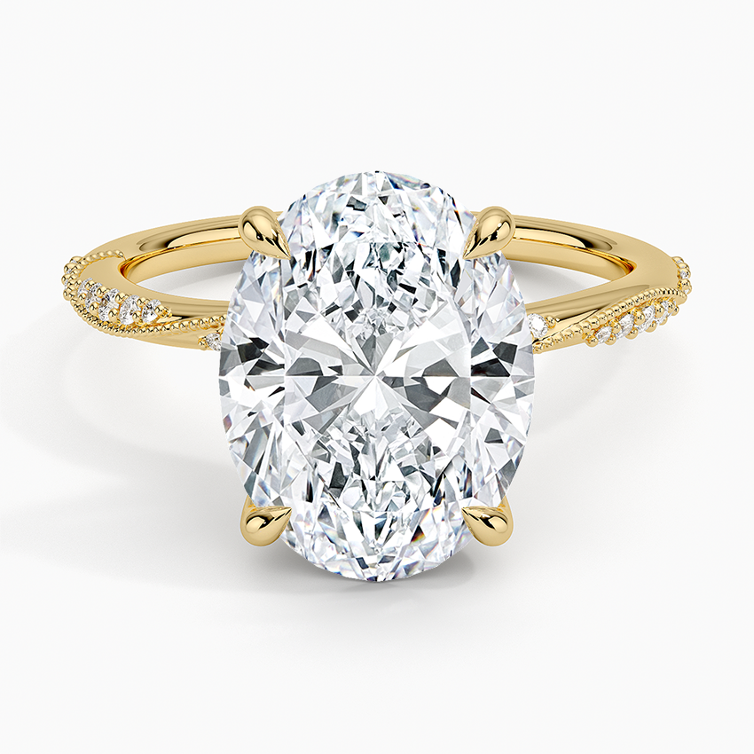 4.25 Karat Oval Kesim Hidden Halo Tasarım Tektaş Laboratuvar Pırlanta Yüzük 18K - Melora