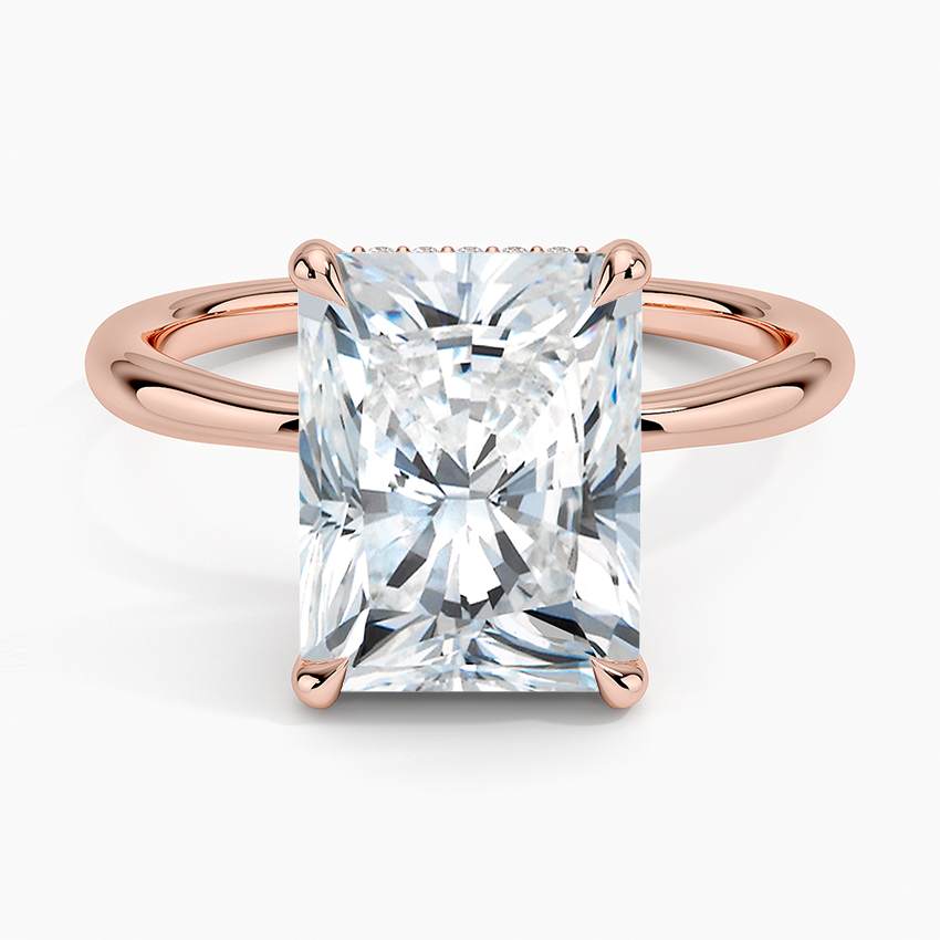4.10 Karat Radiant Kesim Hidden Halo Tasarım Tektaş Laboratuvar Pırlanta Yüzük 18K - Alvora - Bold Diamonds