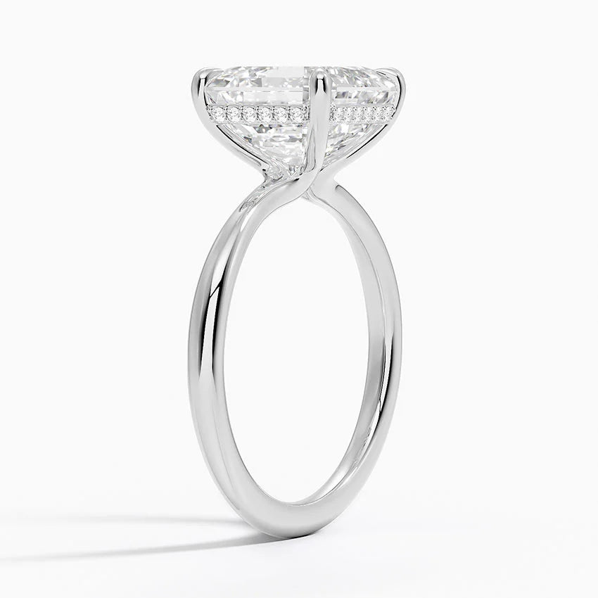 4.10 Karat Asscher Kesim Hidden Halo Tasarım Tektaş Laboratuvar Pırlanta Yüzük 18K - Alvora - Bold Diamonds