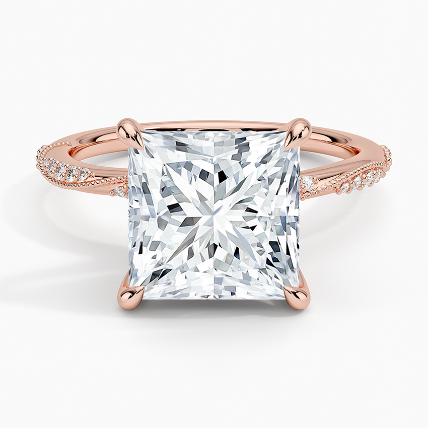4.25 Karat Prenses Kesim Hidden Halo Tasarım Tektaş Laboratuvar Pırlanta Yüzük 18K - Melora - Bold Diamonds