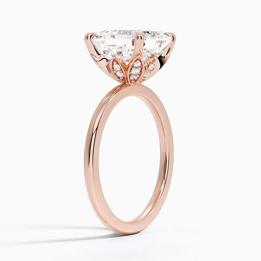 5.15 Asscher Kesim Hidden Halo Tasarım Tektaş Laboratuvar Pırlanta Yüzük 18K - Delora