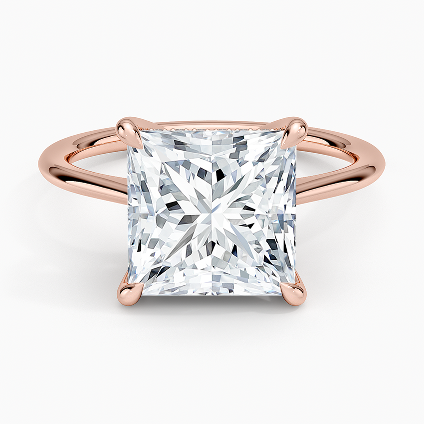 4.10 Prenses Kesim Hidden Halo Tasarım Tektaş Laboratuvar Pırlanta Yüzük - Tilora