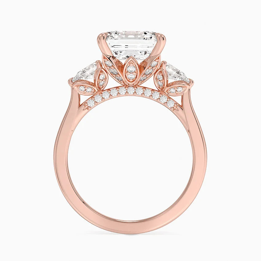 4.75 Karat Asscher Kesim Hidden Halo Tasarım Tektaş Laboratuvar Pırlanta Yüzük 18K - Calora