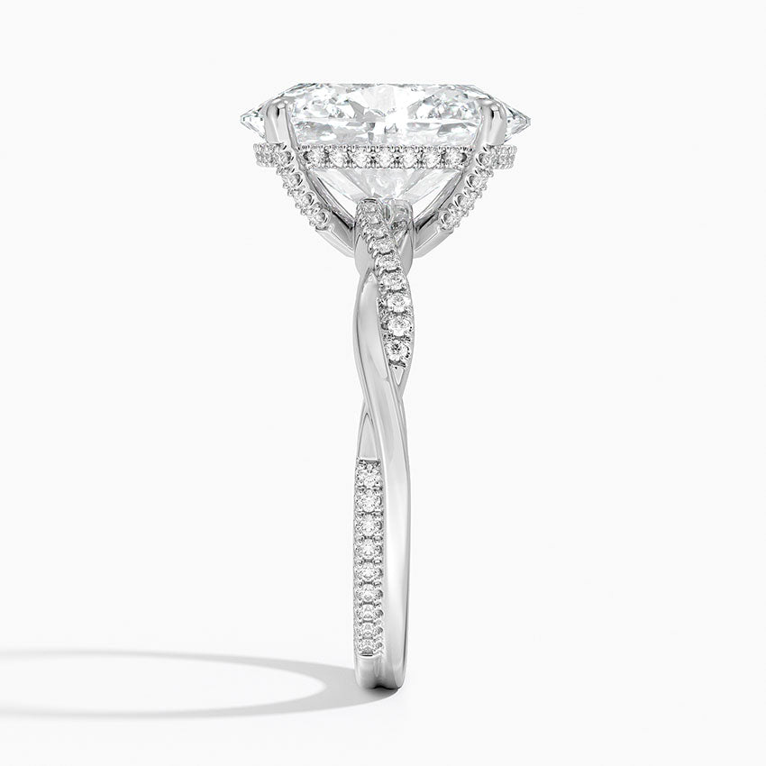 4.25 Karat Oval Kesim Hidden Halo Tasarım Tektaş Laboratuvar Pırlanta Yüzük 18K - Talora