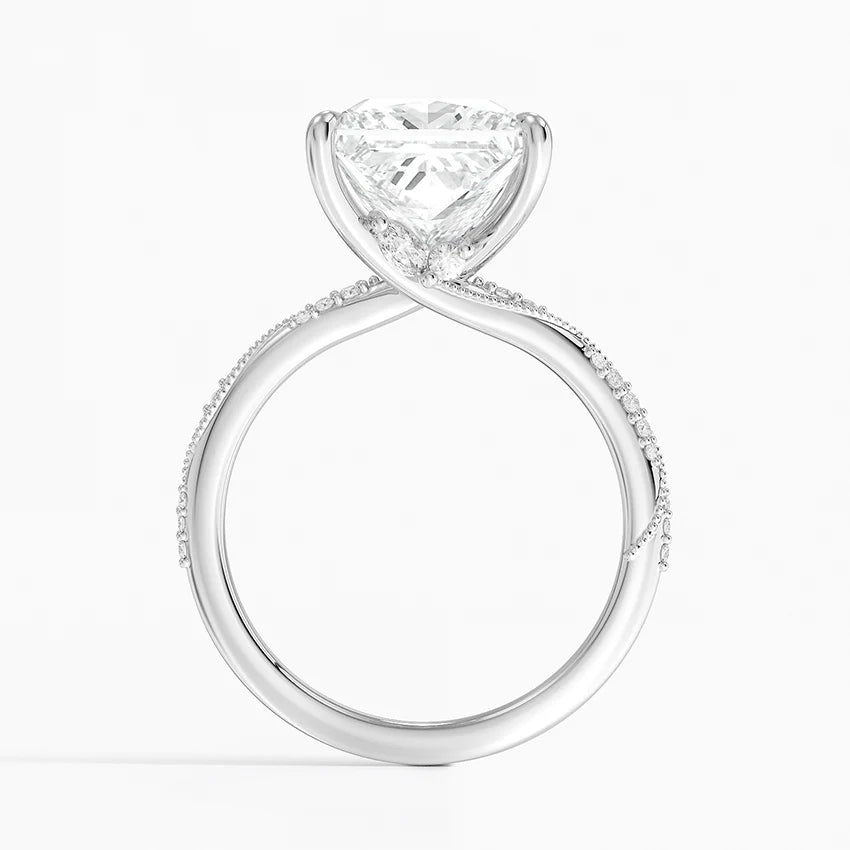 4.25 Karat Prenses Kesim Hidden Halo Tasarım Tektaş Laboratuvar Pırlanta Yüzük 18K - Melora - Bold Diamonds