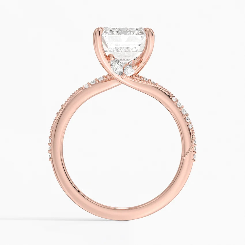 4.25 Karat Emerald Kesim Hidden Halo Tasarım Tektaş Laboratuvar Pırlanta Yüzük 18K - Melora