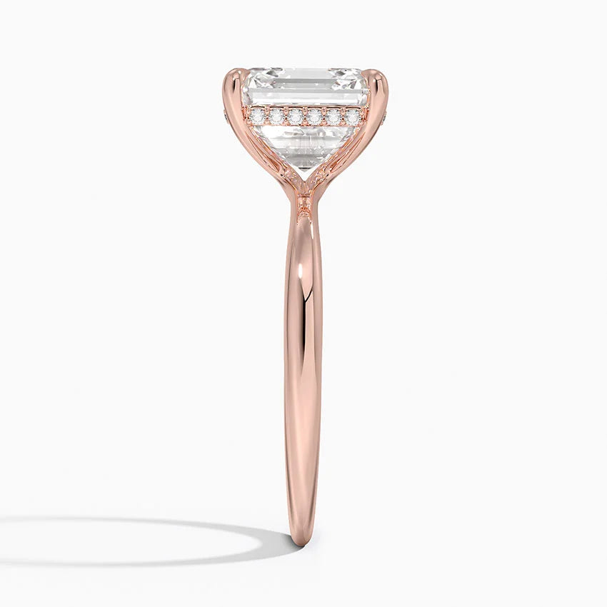 4.10 Karat Asscher Kesim Hidden Halo Tasarım Tektaş Laboratuvar Pırlanta Yüzük 18K - Alvora - Bold Diamonds