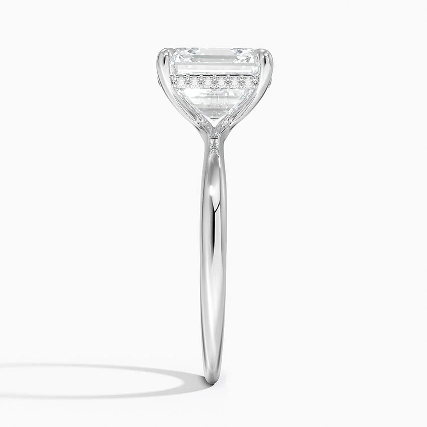4.10 Karat Asscher Kesim Hidden Halo Tasarım Tektaş Laboratuvar Pırlanta Yüzük 18K - Alvora - Bold Diamonds