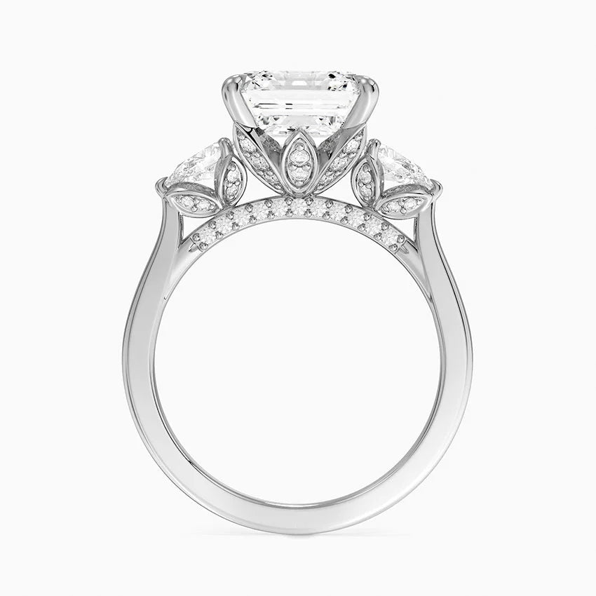 4.75 Karat Asscher Kesim Hidden Halo Tasarım Tektaş Laboratuvar Pırlanta Yüzük 18K - Calora