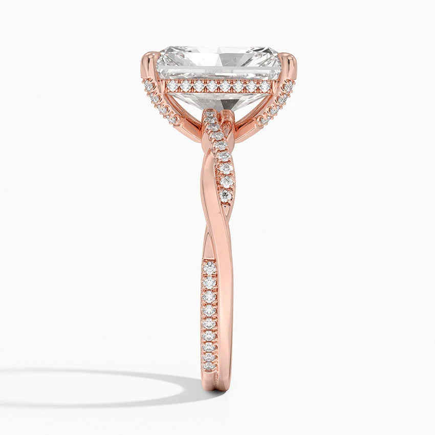 4.25 Karat Radiant Kesim Hidden Halo Tasarım Tektaş Laboratuvar Pırlanta Yüzük 18K - Talora