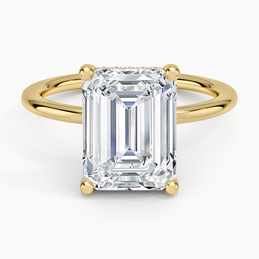 4.10 Karat Emerald Kesim Hidden Halo Tasarım Tektaş Laboratuvar Pırlanta Yüzük - Lucerne