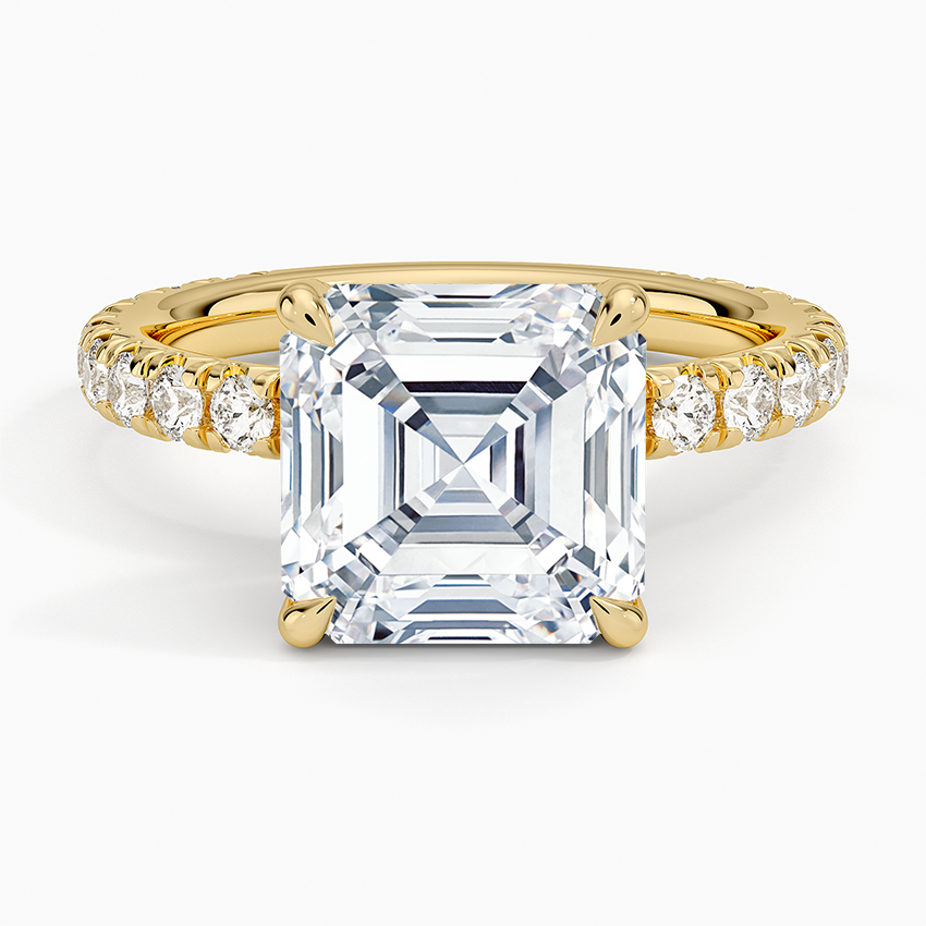 4.75 Karat Asscher Kesim Hidden Halo Tasarım Tektaş Laboratuvar Pırlanta Yüzük 18K - Selora
