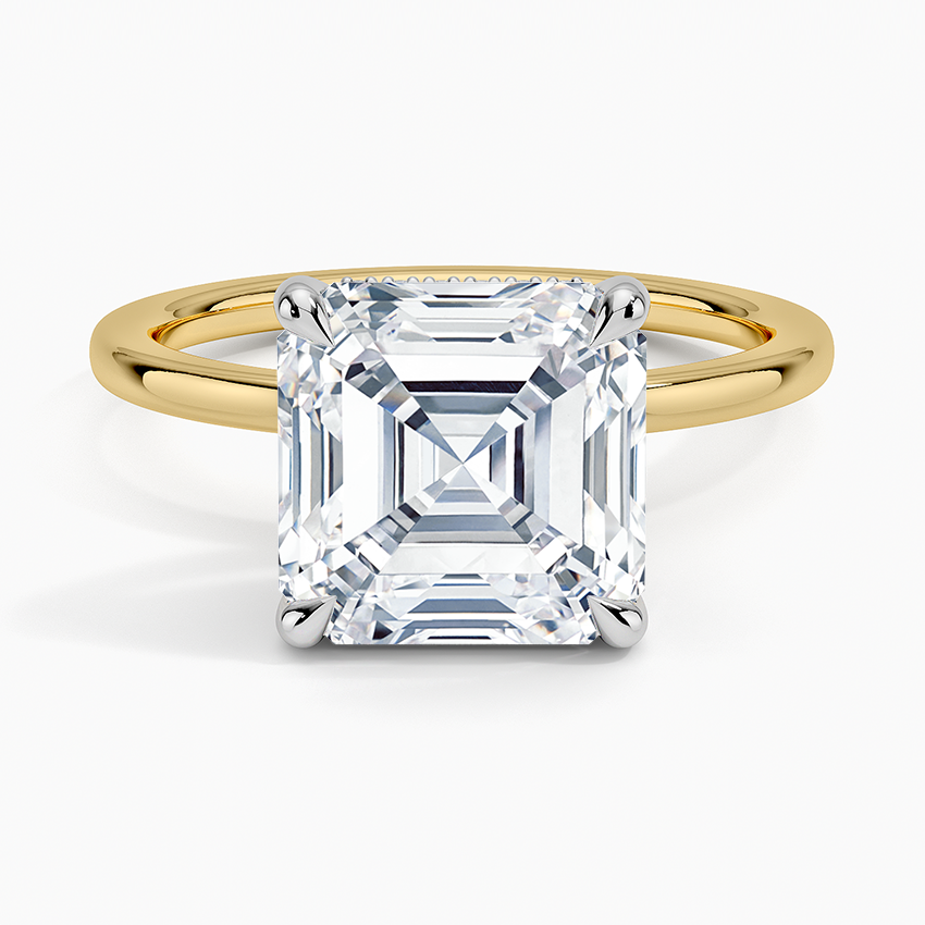 4.10 Karat Asscher Kesim Hidden Halo Tasarım Tektaş Laboratuvar Pırlanta Yüzük 18K - Elora - Bold Diamonds