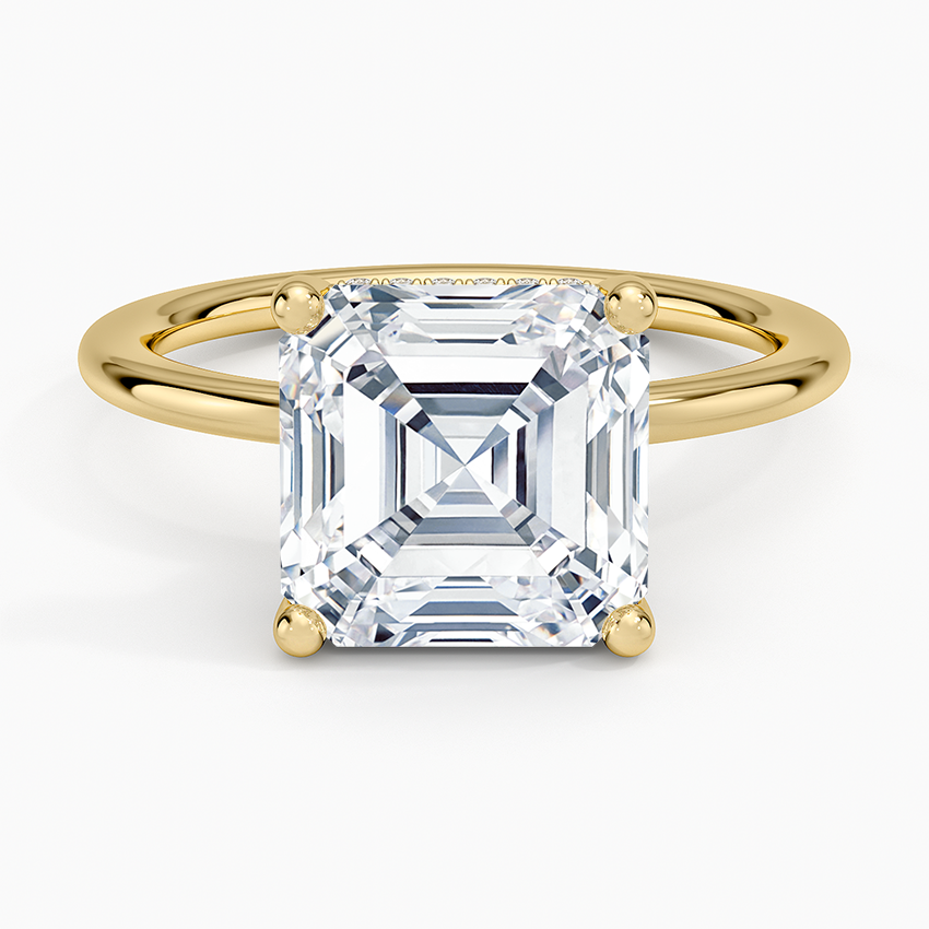 4.10 Karat Asscher Kesim Hidden Halo Tasarım Tektaş Laboratuvar Pırlanta Yüzük - Lucerne