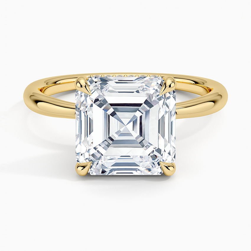 4.10 Karat Asscher Kesim Hidden Halo Tasarım Tektaş Laboratuvar Pırlanta Yüzük 18K - Alvora - Bold Diamonds