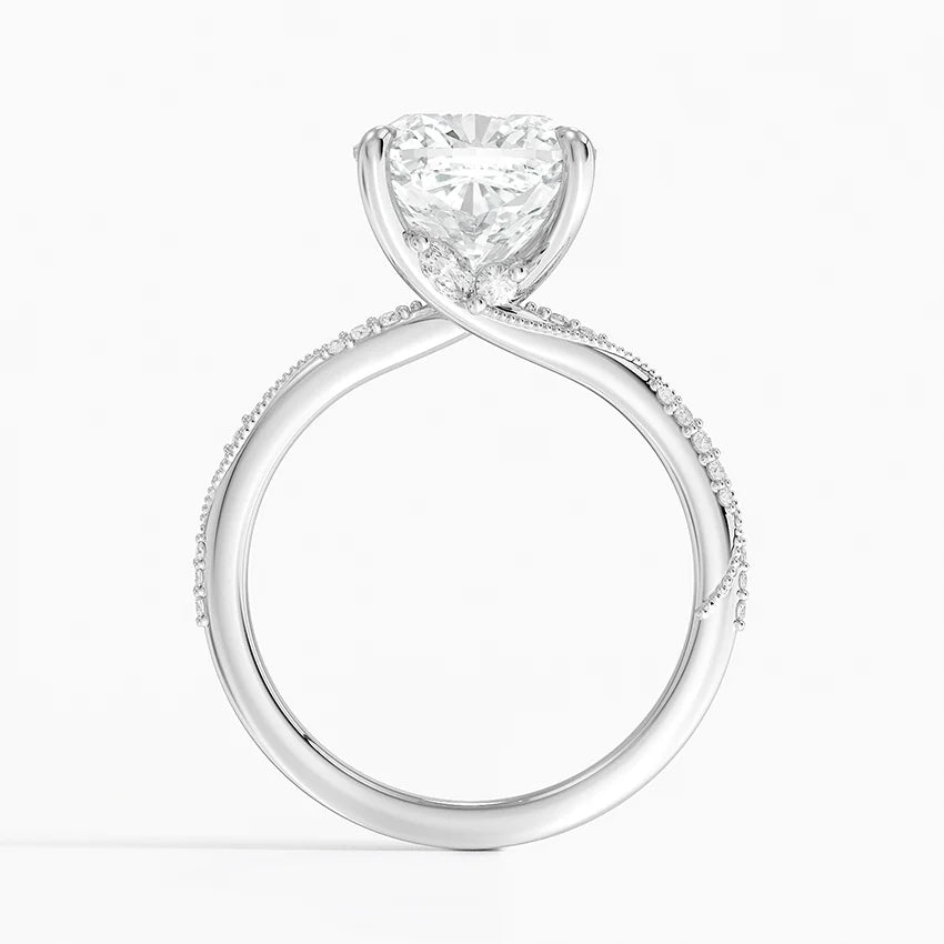 4.25 Karat Cushion Kesim Hidden Halo Tasarım Tektaş Laboratuvar Pırlanta Yüzük 18K - Melora - Bold Diamonds