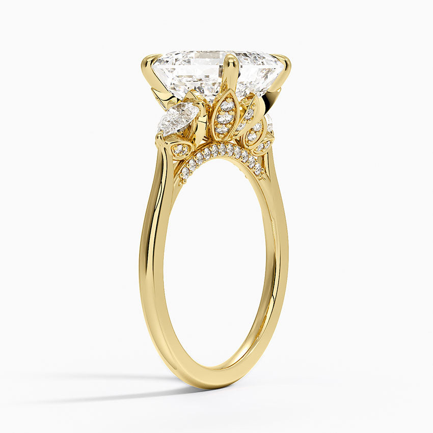 4.75 Karat Asscher Kesim Hidden Halo Tasarım Tektaş Laboratuvar Pırlanta Yüzük 18K - Calora