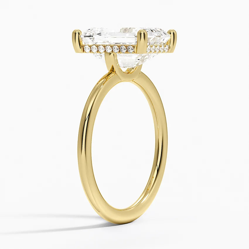 4.10 Karat Emerald Kesim Hidden Halo Tasarım Tektaş Laboratuvar Pırlanta Yüzük - Lucerne