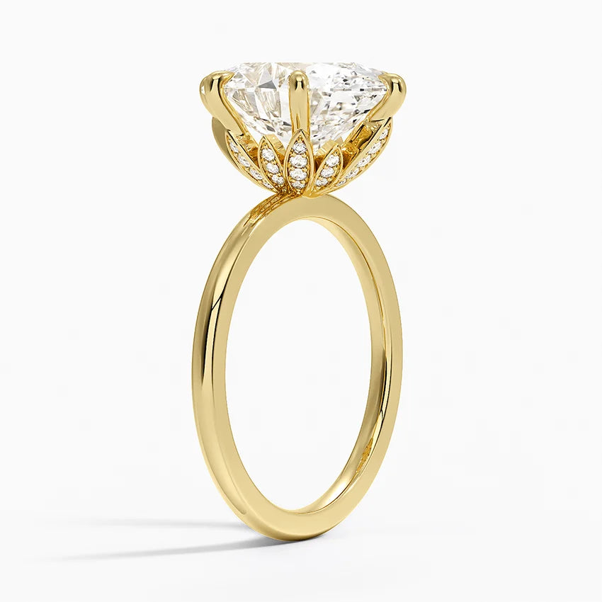 Altı Tırnak 4.15 Karat Oval Kesim Hidden Halo Tasarım Tektaş Laboratuvar Pırlanta Yüzük - Delora - Bold Diamonds