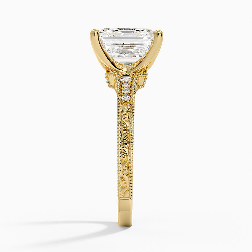 4.15 Asscher Kesim Hidden Halo Tasarım Tektaş Laboratuvar Pırlanta Yüzük 18K - Silora
