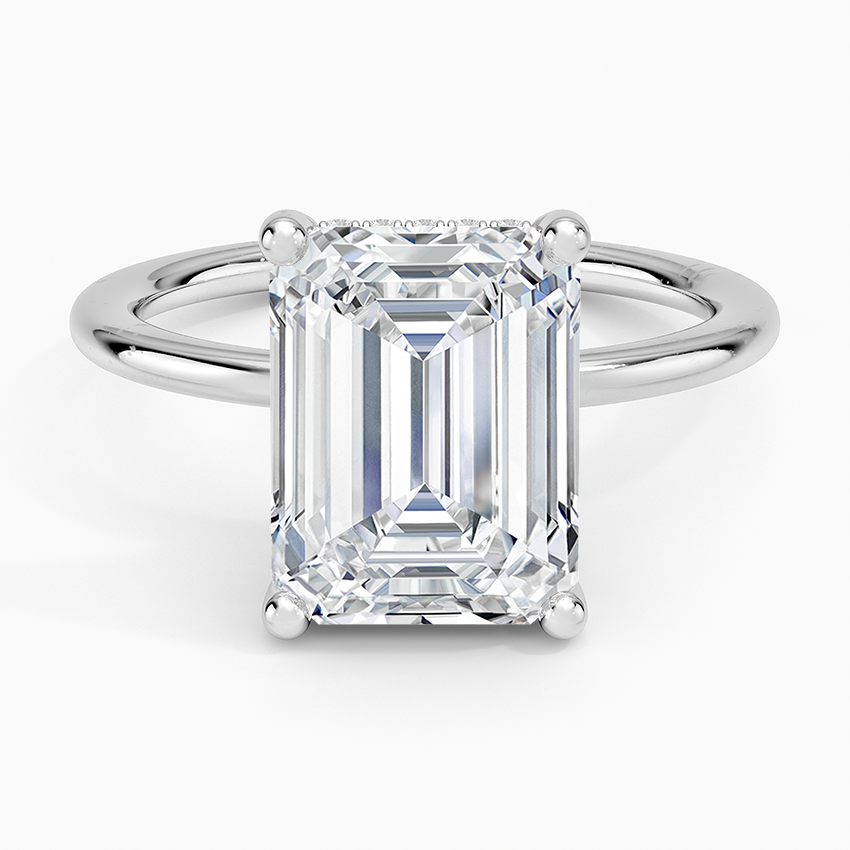 4.10 Karat Emerald Kesim Hidden Halo Tasarım Tektaş Laboratuvar Pırlanta Yüzük - Lucerne