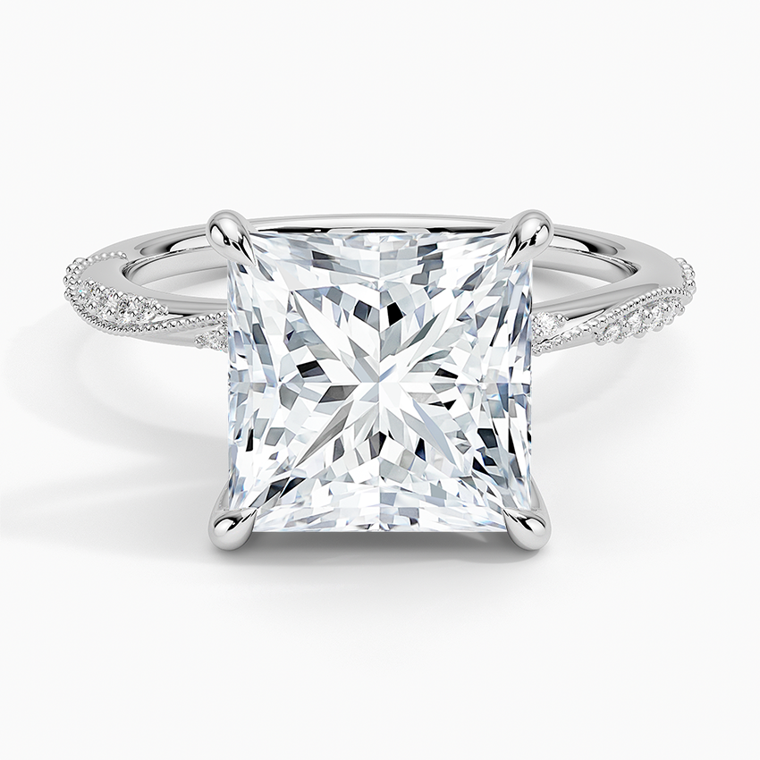 4.25 Karat Prenses Kesim Hidden Halo Tasarım Tektaş Laboratuvar Pırlanta Yüzük 18K - Melora - Bold Diamonds
