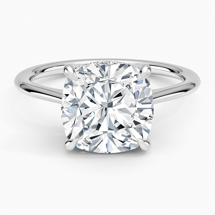 4.10 Cushion Kesim Hidden Halo Tasarım Tektaş Laboratuvar Pırlanta Yüzük - Tilora