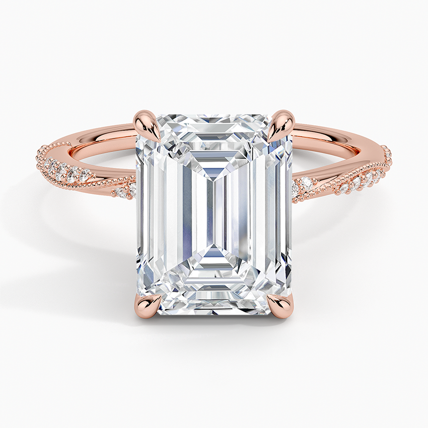4.25 Karat Emerald Kesim Hidden Halo Tasarım Tektaş Laboratuvar Pırlanta Yüzük 18K - Melora