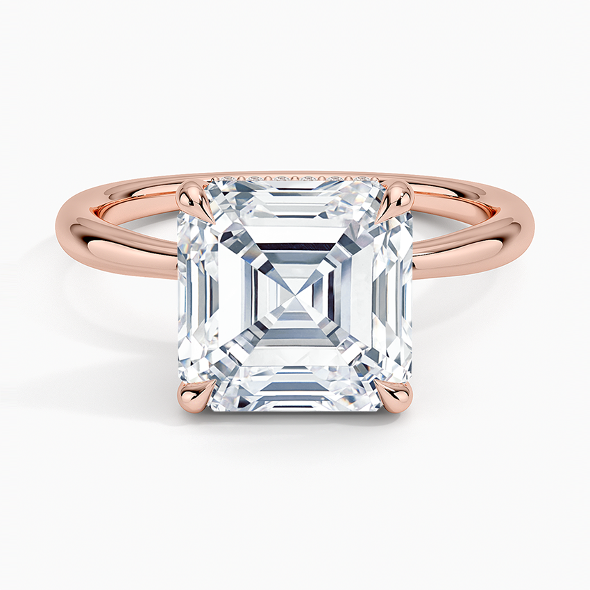 4.10 Karat Asscher Kesim Hidden Halo Tasarım Tektaş Laboratuvar Pırlanta Yüzük 18K - Alvora - Bold Diamonds