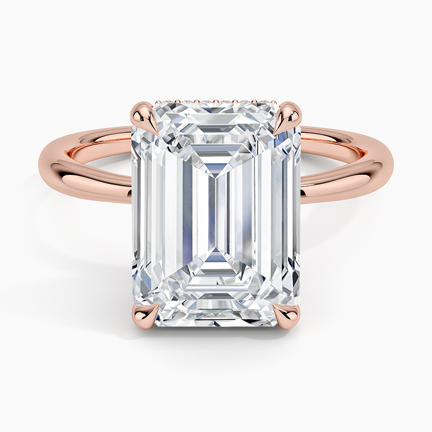 5.10 Karat Emerald Kesim Hidden Halo Tasarım Tektaş Laboratuvar Pırlanta Yüzük 18K - Alvora