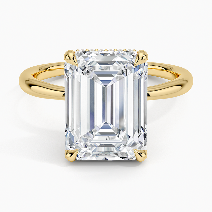 5.10 Karat Emerald Kesim Hidden Halo Tasarım Tektaş Laboratuvar Pırlanta Yüzük 18K - Alvora