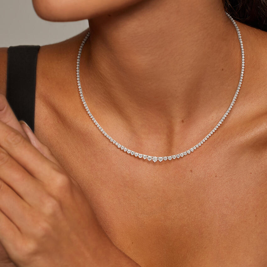Tenis Üç Tırnaklı Model 5.00 karat Yuvarlak Kesim Laboratuvar Pırlanta Kolye 18K - Bold Diamonds