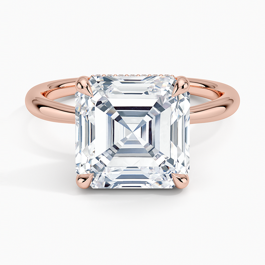 5.10 Karat Asscher Kesim Hidden Halo Tasarım Tektaş Laboratuvar Pırlanta Yüzük 18K - Alvora - Bold Diamonds