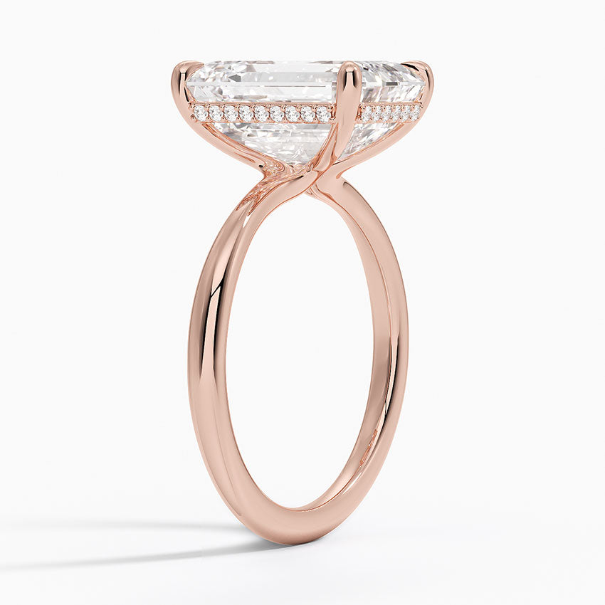 5.10 Karat Emerald Kesim Hidden Halo Tasarım Tektaş Laboratuvar Pırlanta Yüzük 18K - Alvora