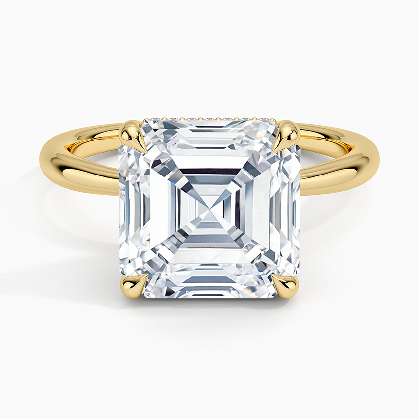 5.10 Karat Asscher Kesim Hidden Halo Tasarım Tektaş Laboratuvar Pırlanta Yüzük 18K - Alvora - Bold Diamonds