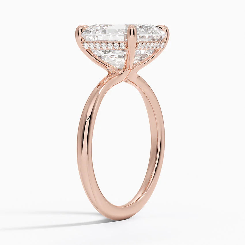 5.10 Karat Asscher Kesim Hidden Halo Tasarım Tektaş Laboratuvar Pırlanta Yüzük 18K - Alvora - Bold Diamonds