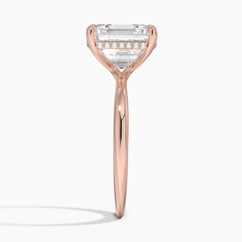 5.10 Karat Asscher Kesim Hidden Halo Tasarım Tektaş Laboratuvar Pırlanta Yüzük 18K - Alvora - Bold Diamonds