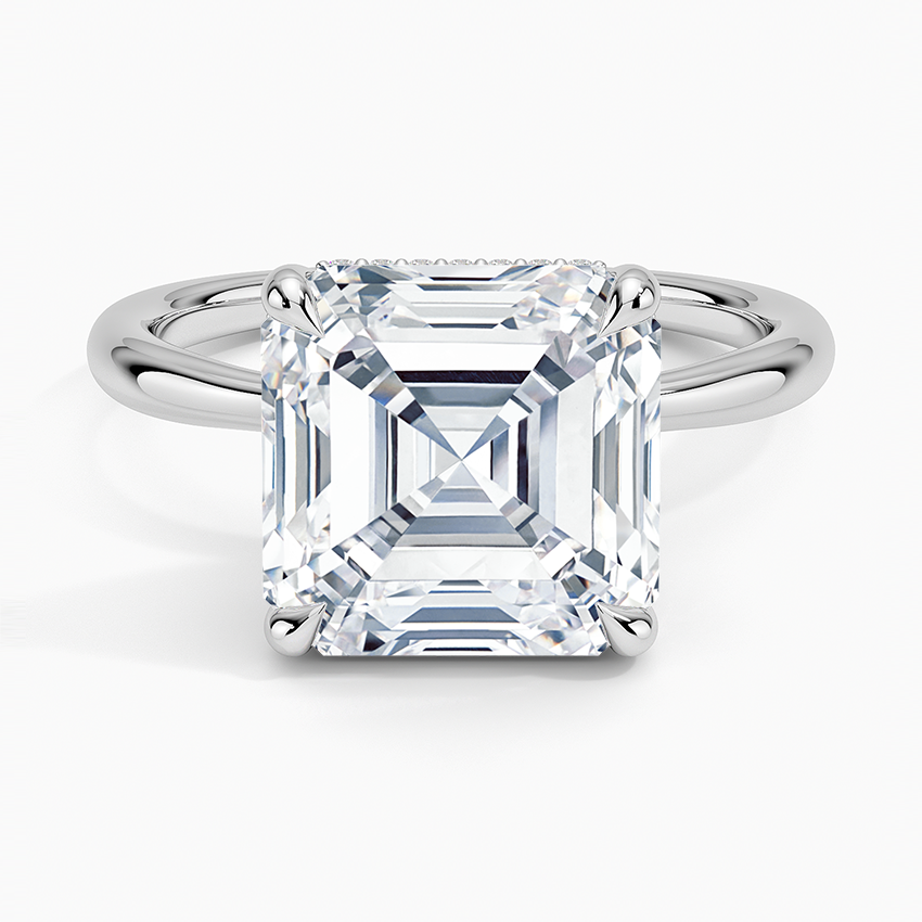 5.10 Karat Asscher Kesim Hidden Halo Tasarım Tektaş Laboratuvar Pırlanta Yüzük 18K - Alvora - Bold Diamonds