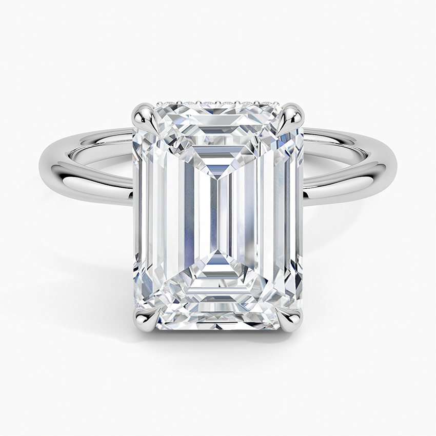5.10 Karat Emerald Kesim Hidden Halo Tasarım Tektaş Laboratuvar Pırlanta Yüzük 18K - Alvora
